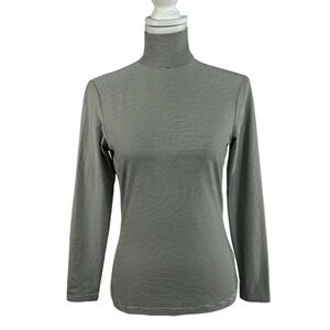 J. McLaughlin Black and White Stripe Catalina Cloth Long Sleeve Turtleneck Small